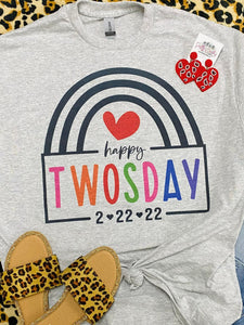 Happy Twosday Black Rainbow Grey Tee