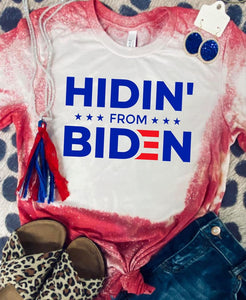 Hidin' From Biden Red Bleached tee