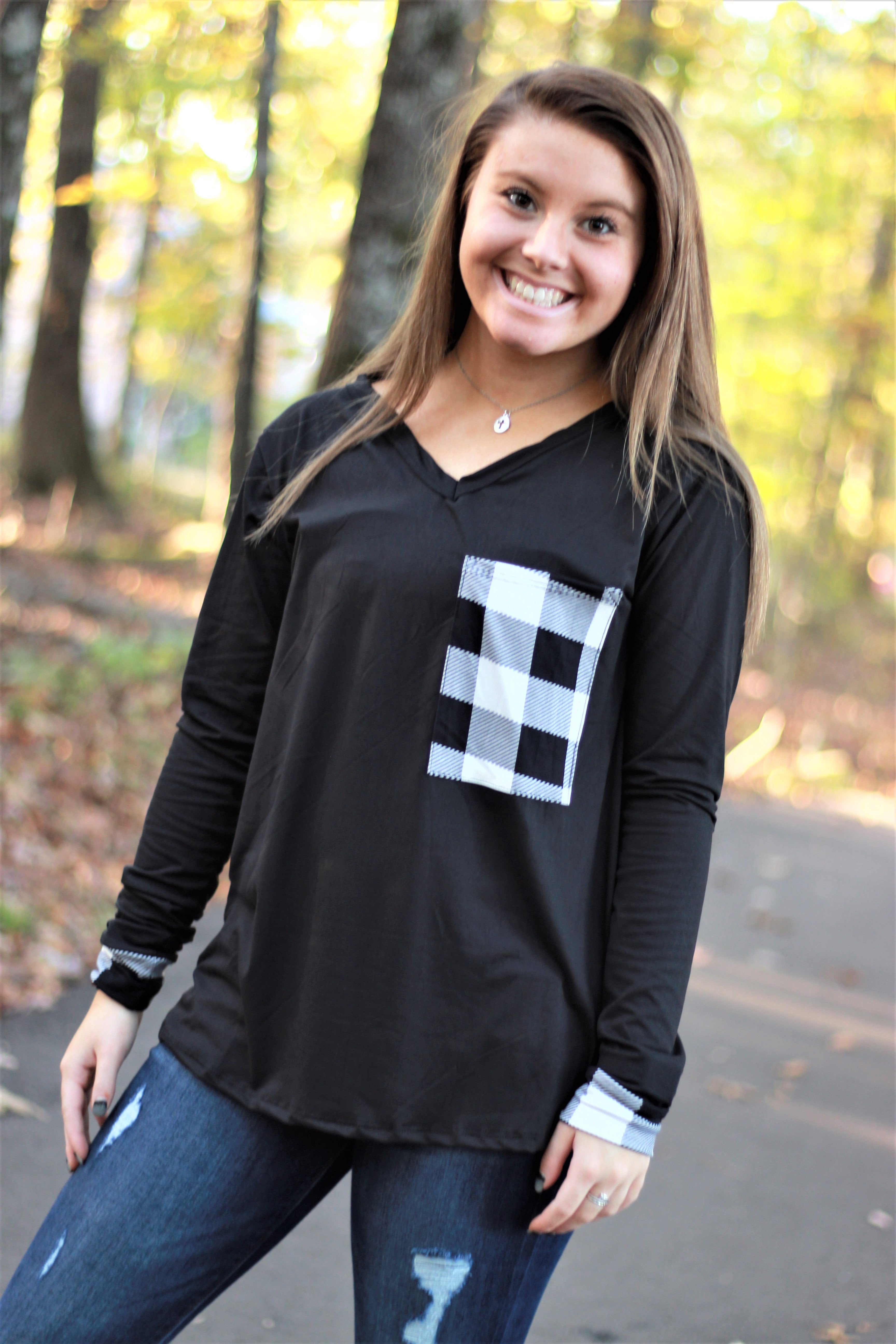 Buffalo Plaid Pocket Top | Black and White Buffalo