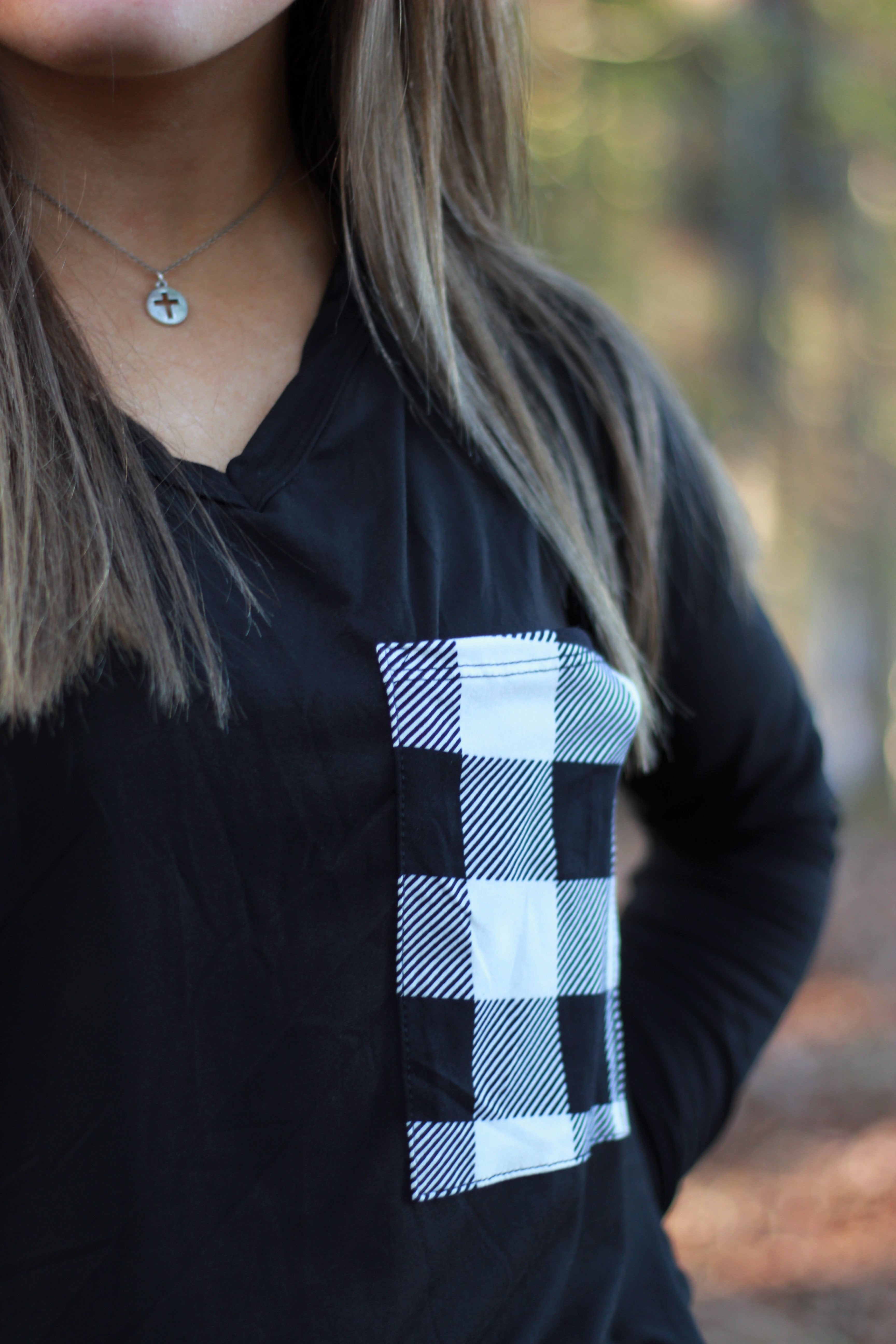 Buffalo Plaid Pocket Top | Black and White Buffalo