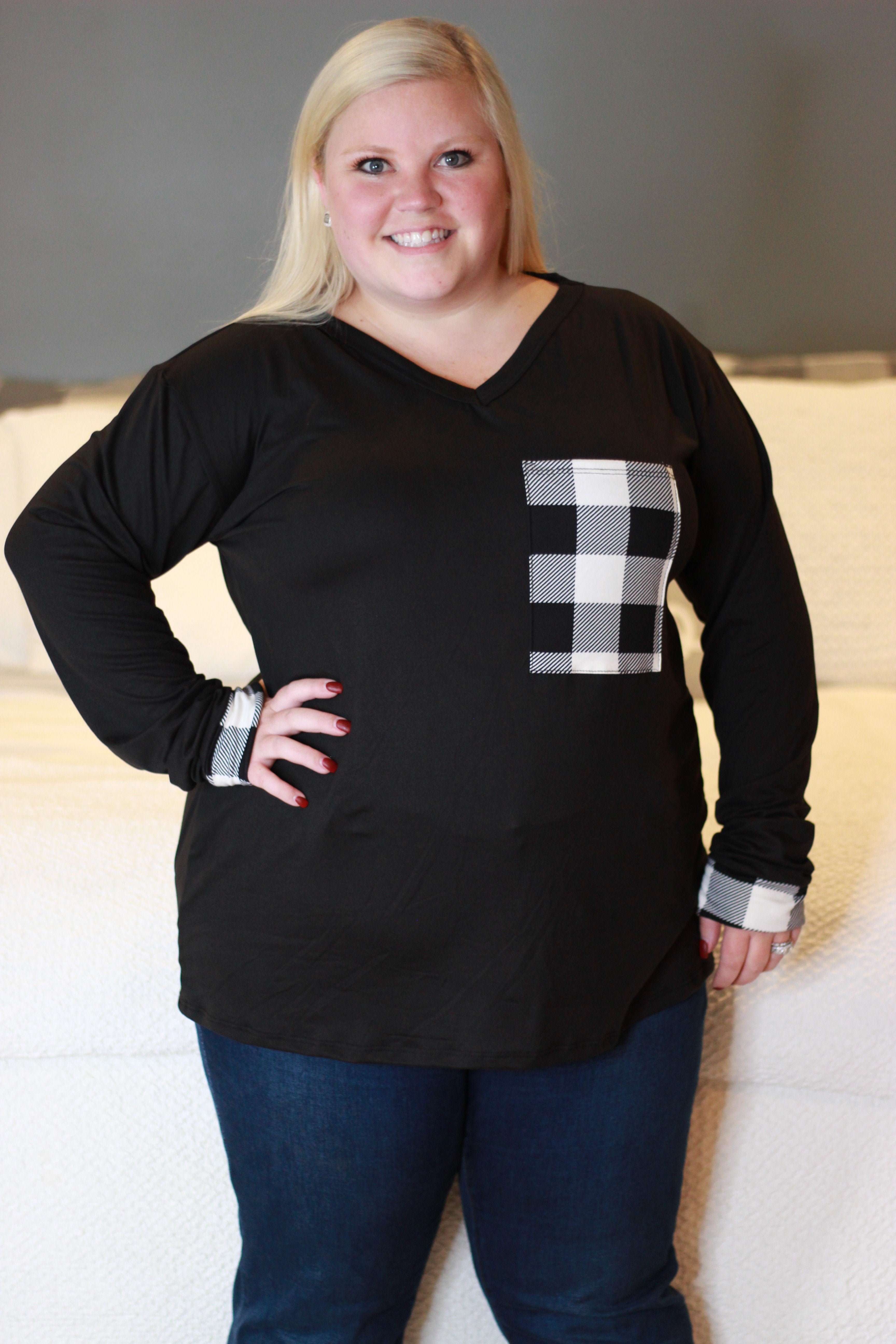 Buffalo Plaid Pocket Top | Black and White Buffalo