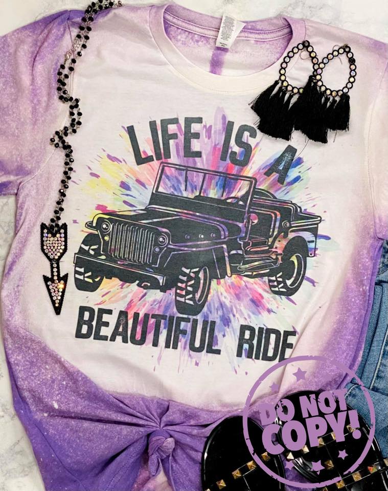 Life Is a Beautiful Ride Purple Bleached Tee