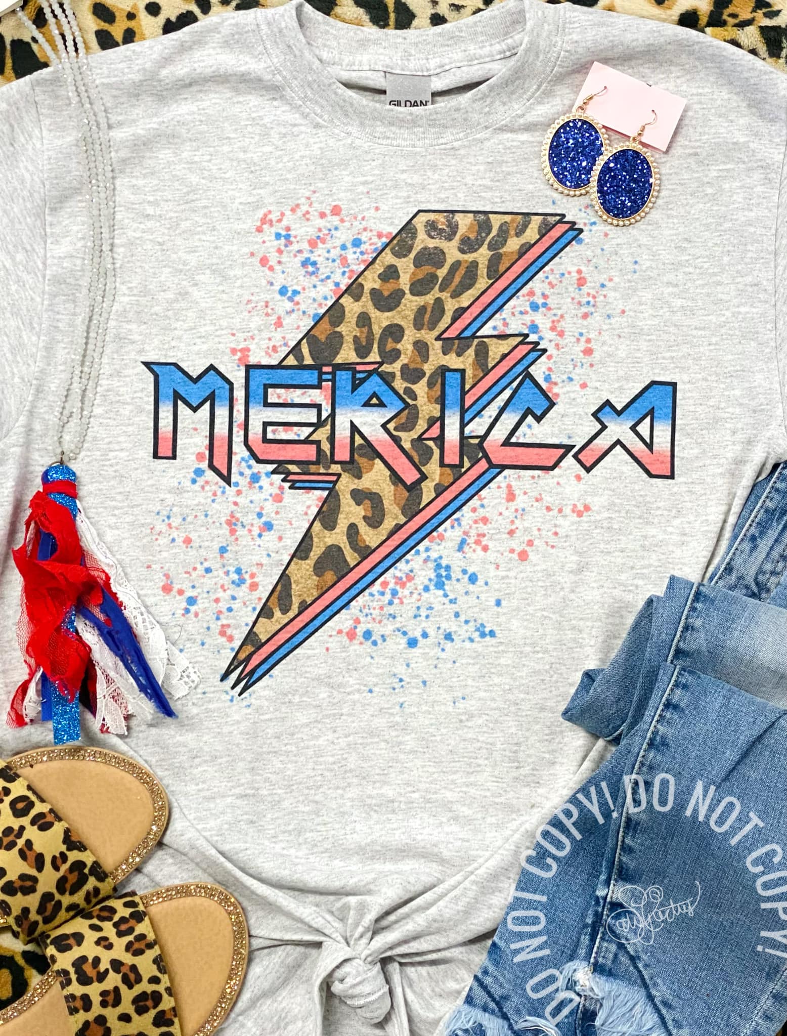 Merica Lightening Bolt Grey Tee