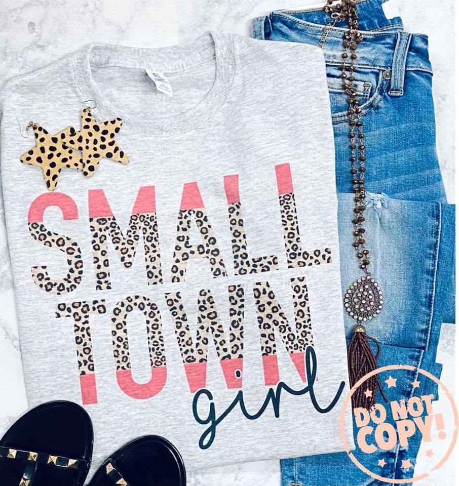 RTS Small Town Girl Peach and Leopard Color block Grey Tee