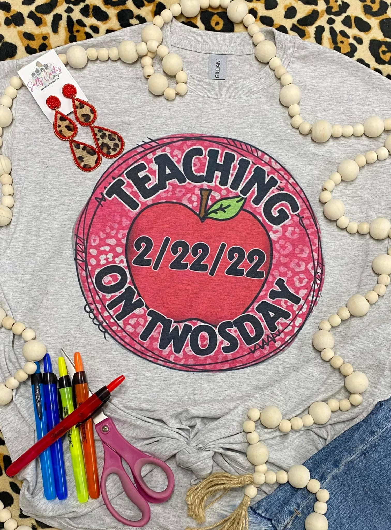 Teaching on a Twosday Apple Grey Tee