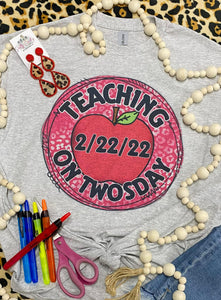 Teaching on a Twosday Apple Grey Tee
