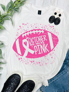 In October We Wear Pink Football W/ Pink Splatter White Tee