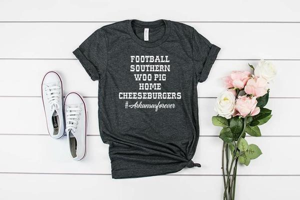 football southern woo pig home cheeseburgers arkansas forever inspirational tshirt