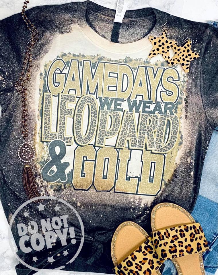 Kids Game Days We Wear Leopard & Team Color Grey Bleached Tee