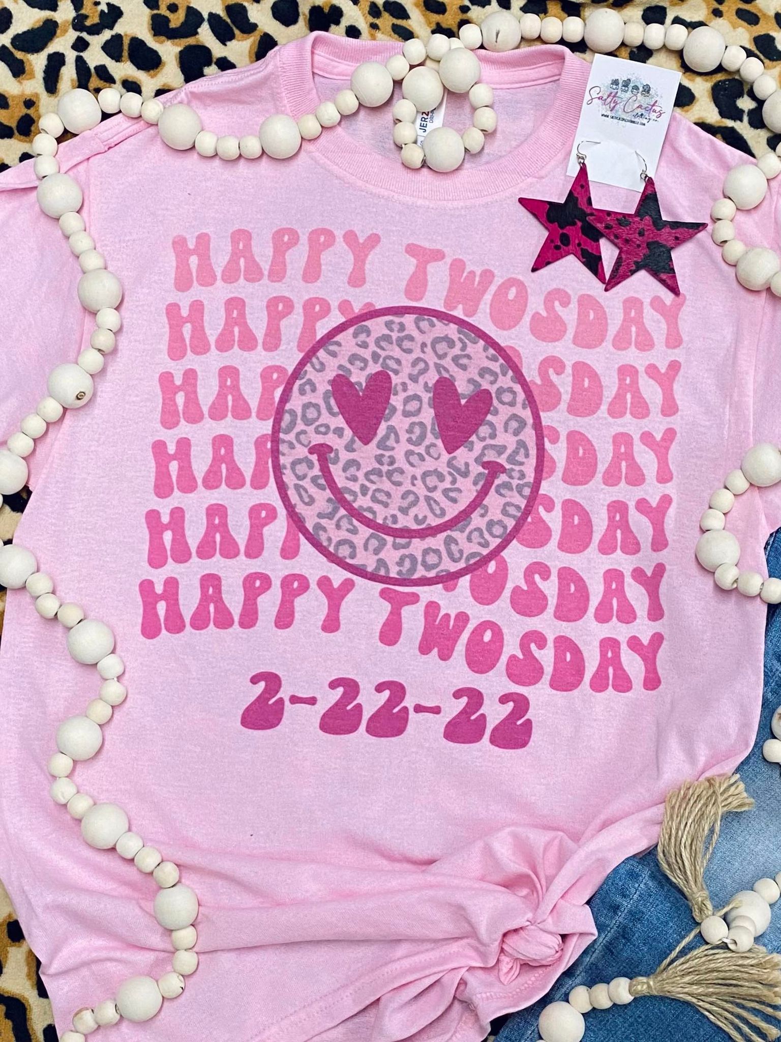 Happy Twosday Smiley Face Pink Tee