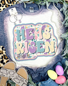 He Is Risen Floral Navy Bleached Tee