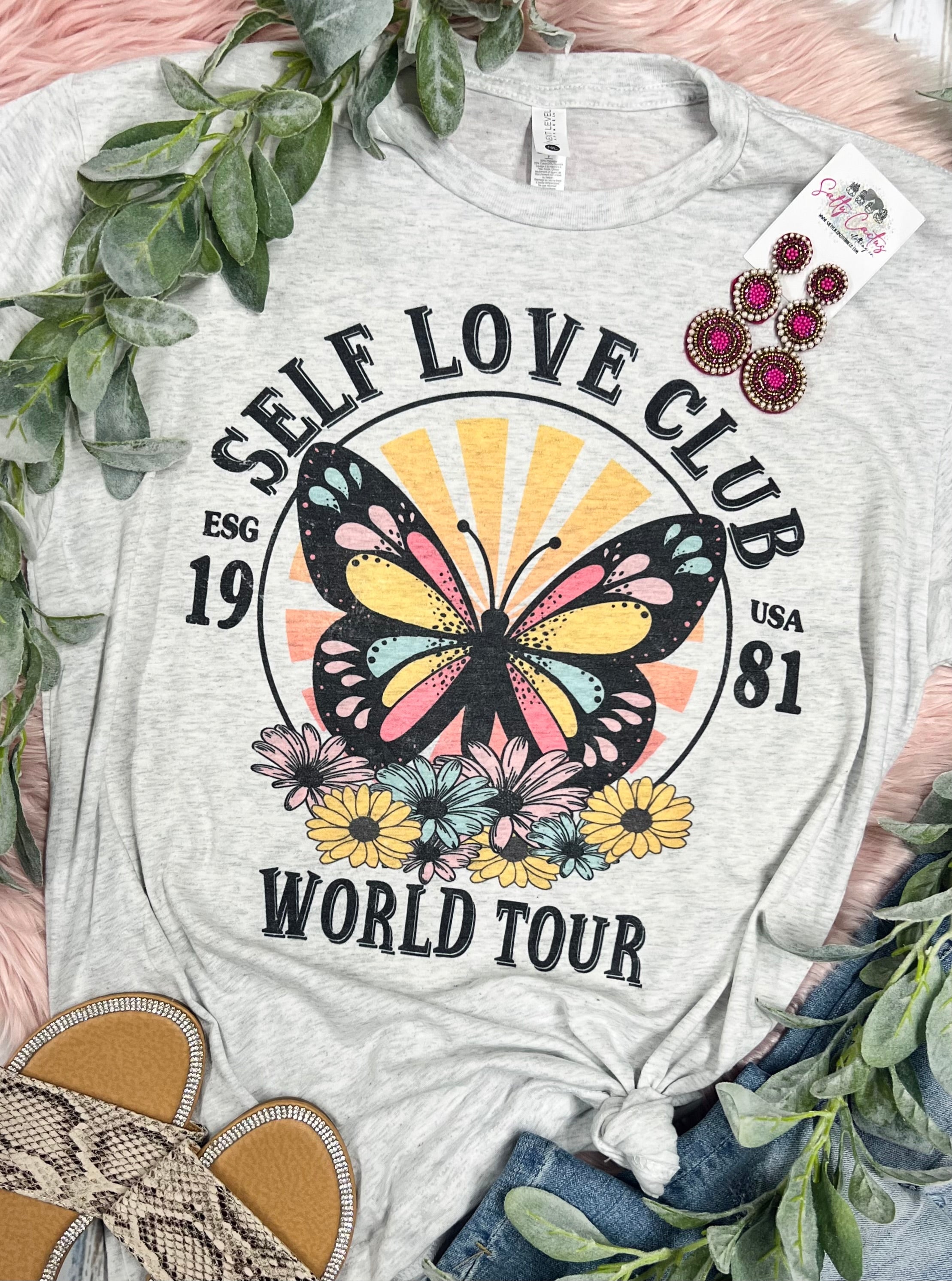 Self Love Club World Tour Grey Bella Tee