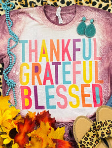 Thankful Grateful Blessed Colorful Maroon Bleached Tee
