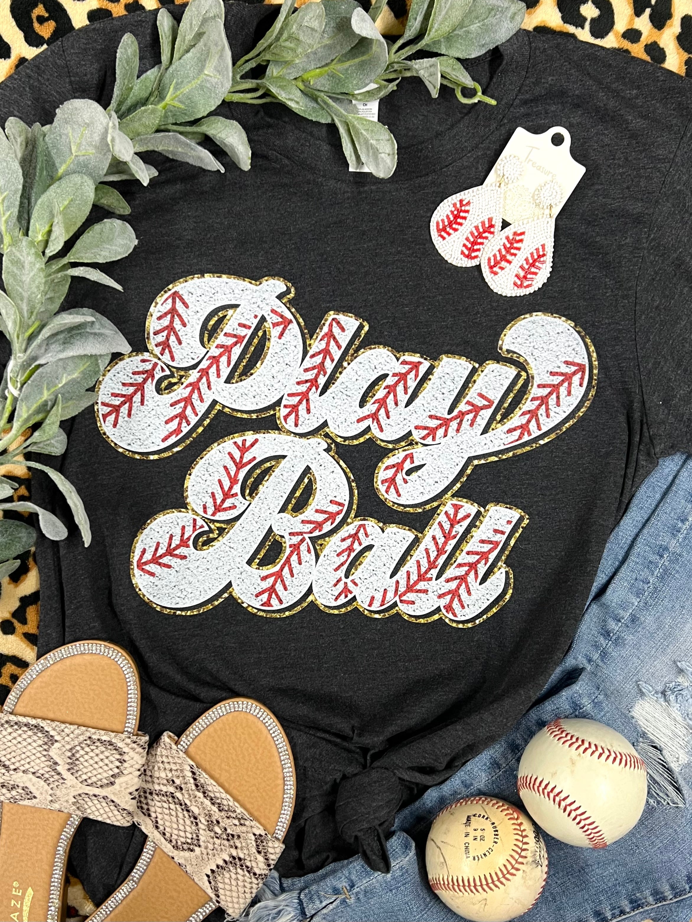 *DTF* Play Ball Baseball Dark Grey Tee