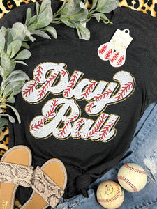 *DTF* Play Ball Baseball Dark Grey Tee