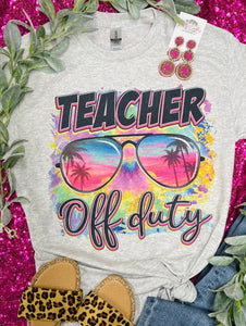 Teacher Off Duty Neon Grey Tee