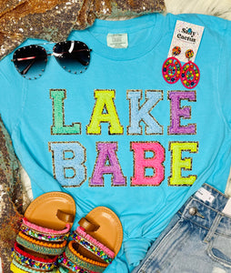 *DTG* Lake  Babe Faux Chenille Letter Saphire Comfort Color Tee