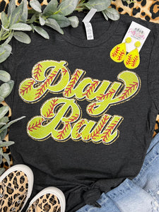 *DTF* Play Ball Softball Dark Grey Tee