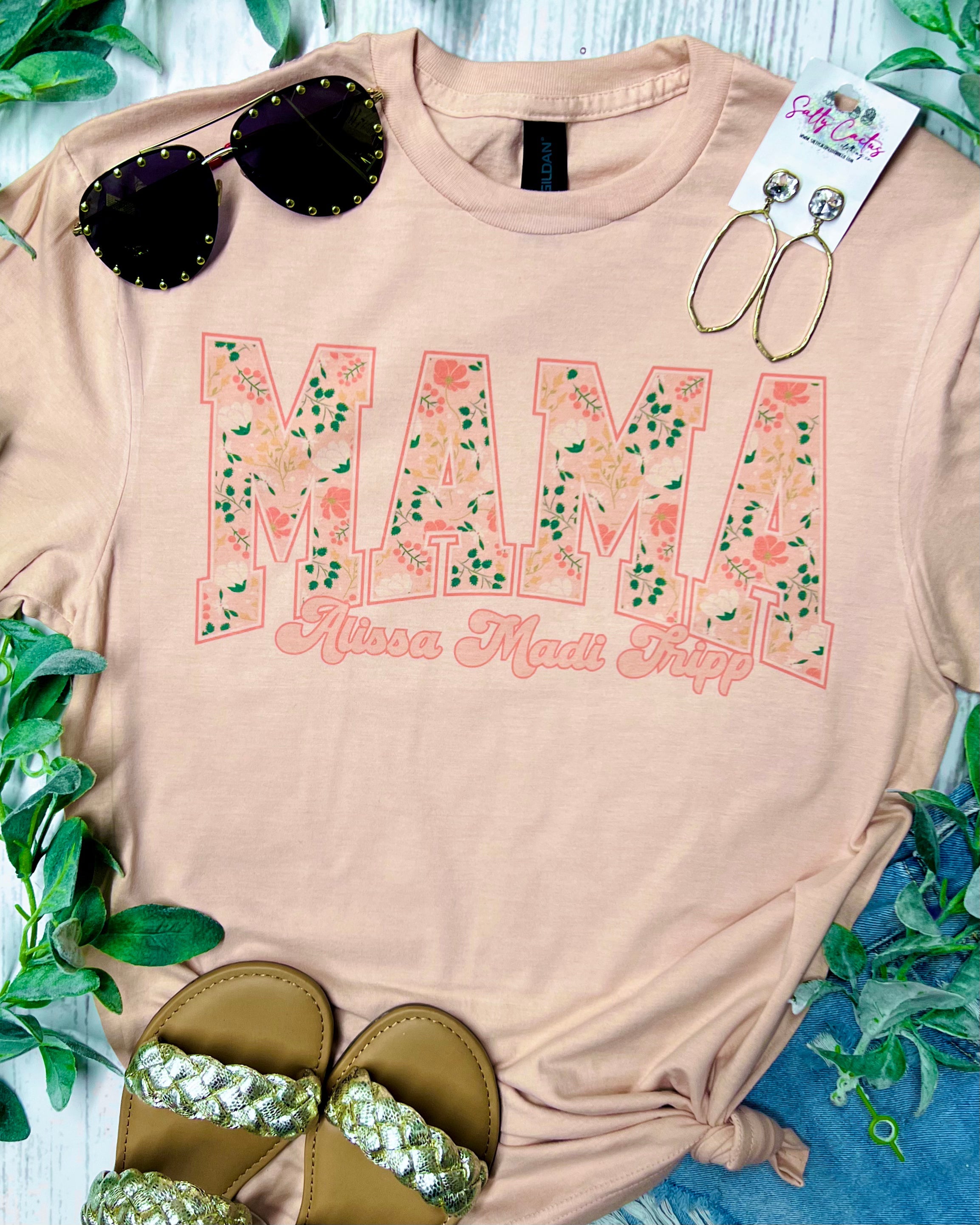 Floral Coral Custom Name Tees