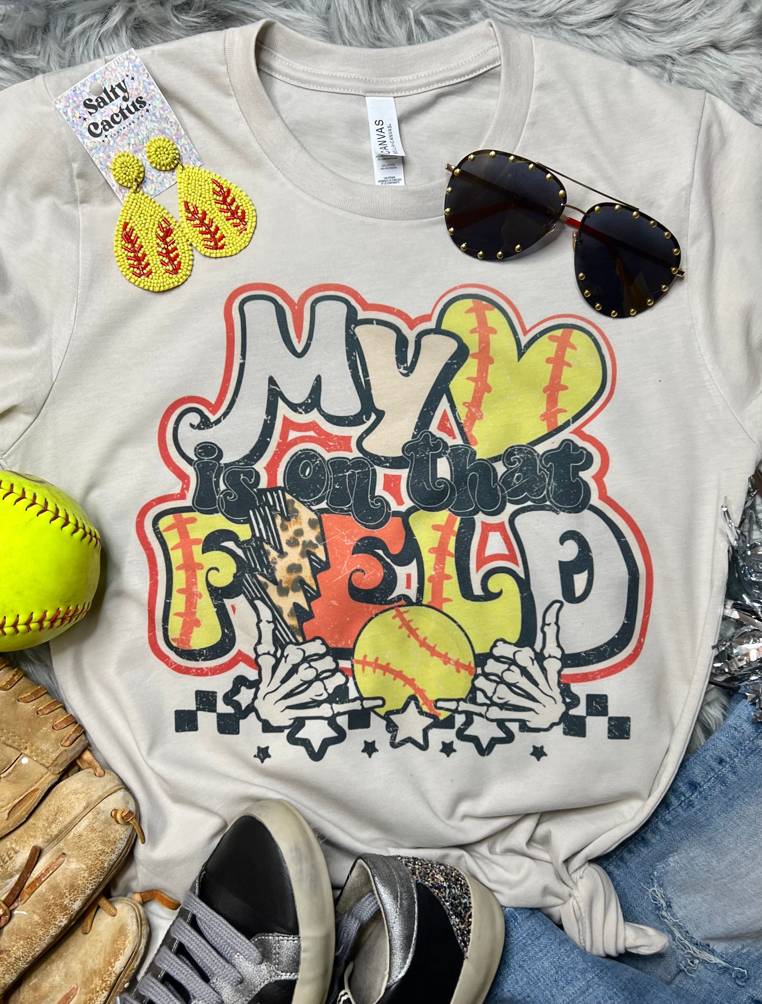 My Heart Is On That Field Softball Rocker Tan Tee