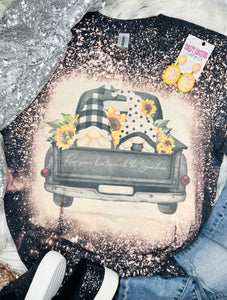 Sunflowers Gnomes Grey Bleached Tee