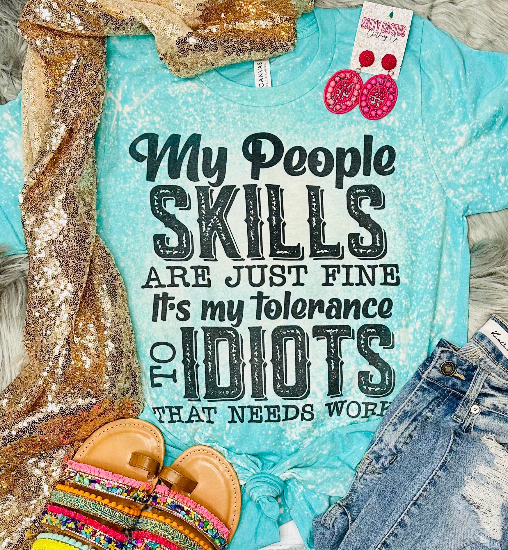 My People Skills Are Just Fine Sea Foam Bleached Tee
