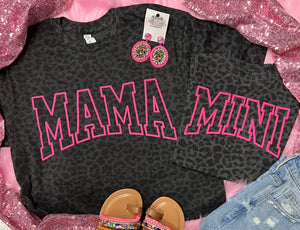 *PUFF* Mama/Mini Neon Pink Puff on Black Leopard Tee