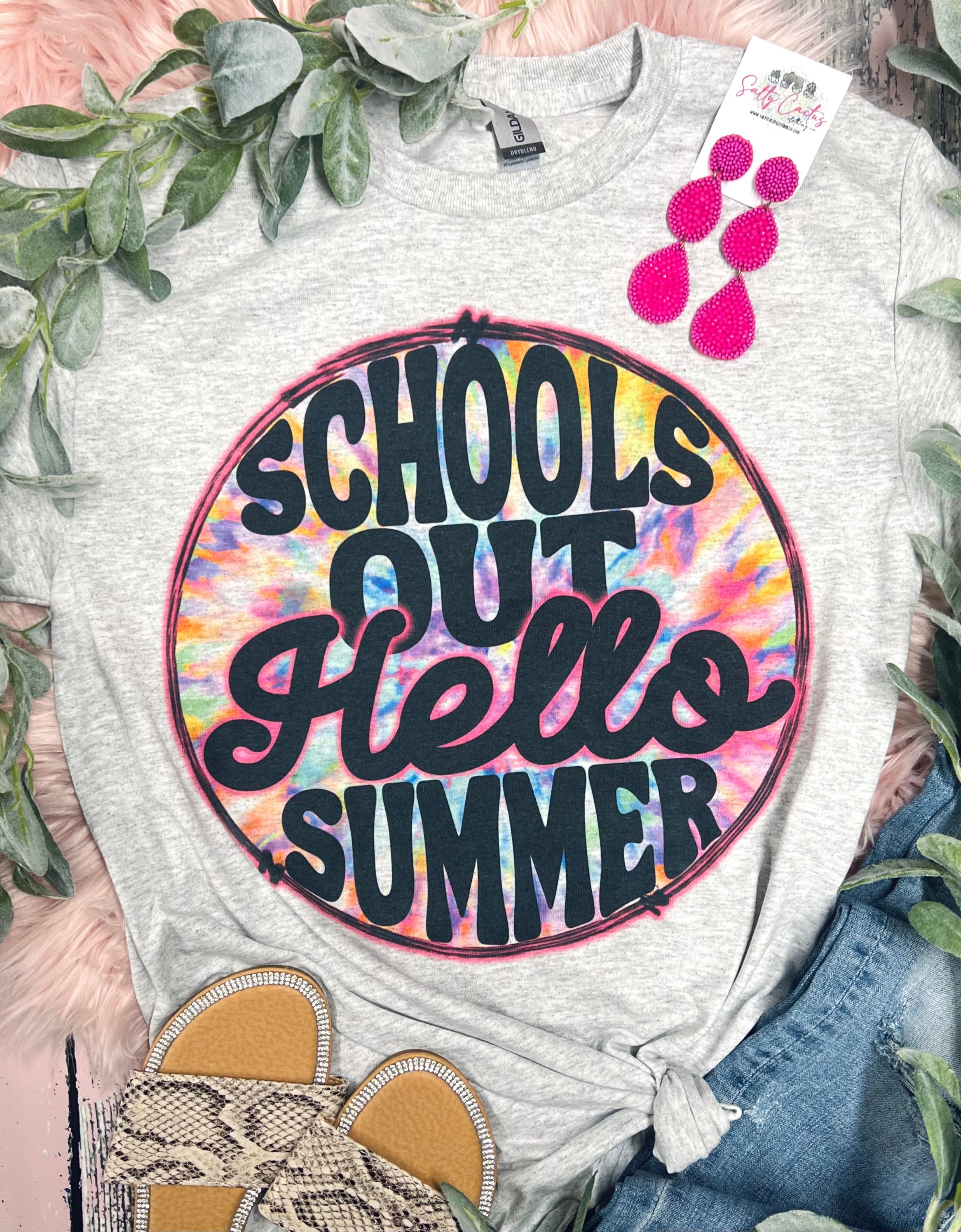 Schools Out Hello Summer Grey Tee