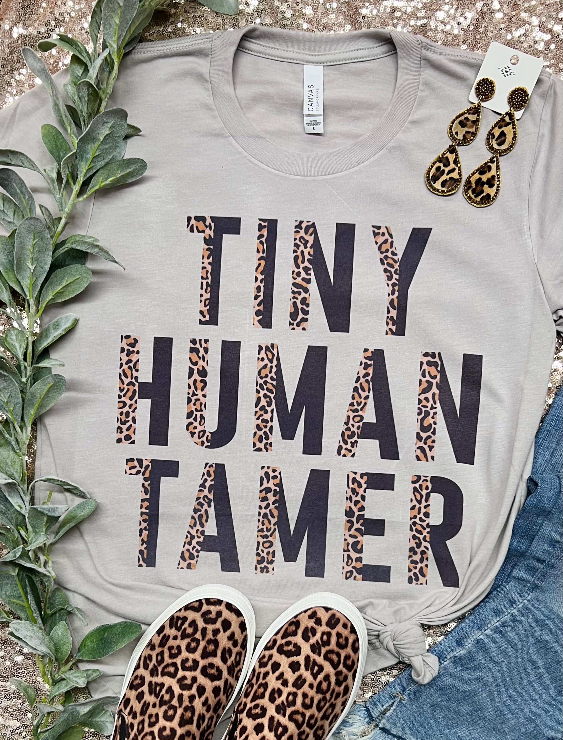 Tiny Human Tamer Leopard Colorblock Stone Grey Tee