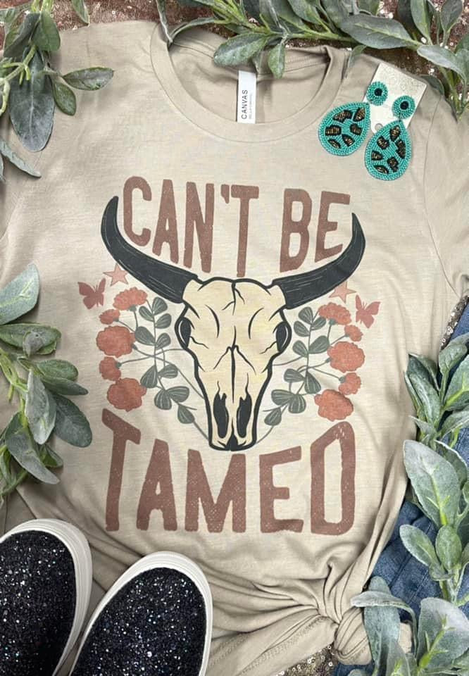Cant Be Tamed Cowskull Tan Tee