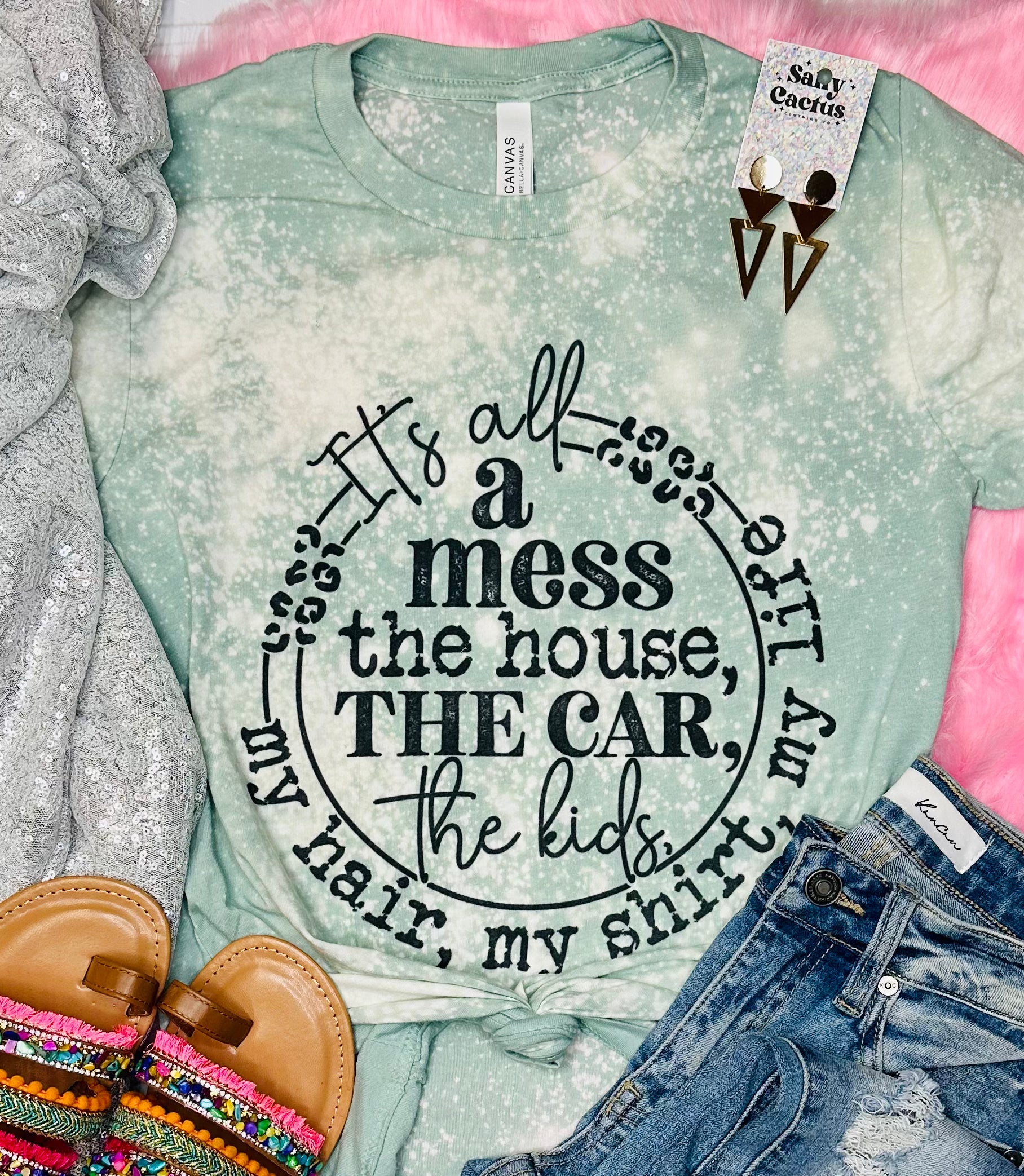 It’s All A Mess The House, The Car, The Kids Dusty Blue Splatter Bleached Tee
