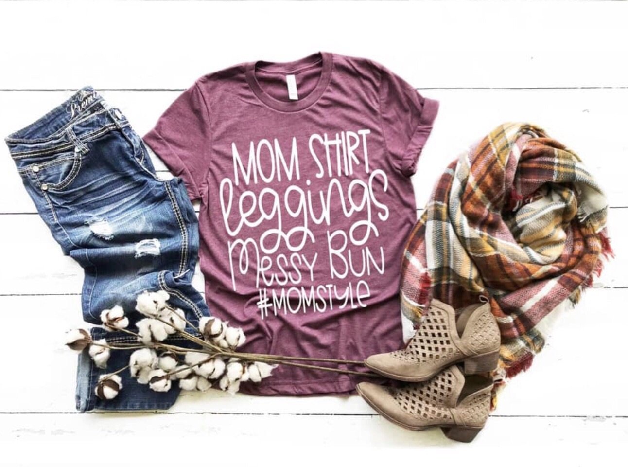 Mom Shirt Leggings Messy Bun #momstyle