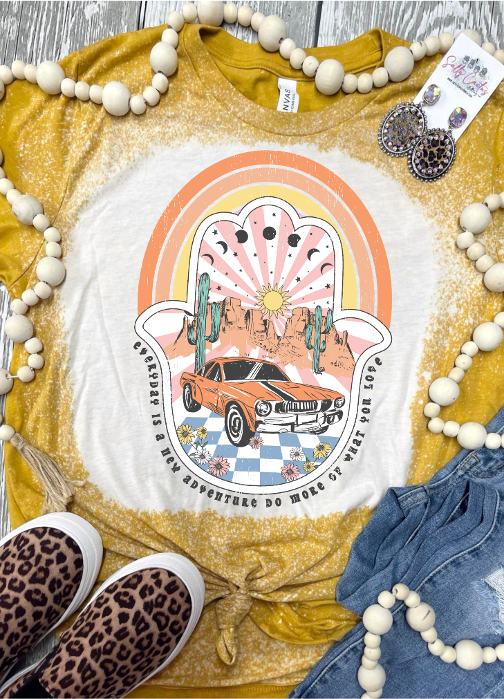 Everything is A New Adventure Mustard Bleaced Tee