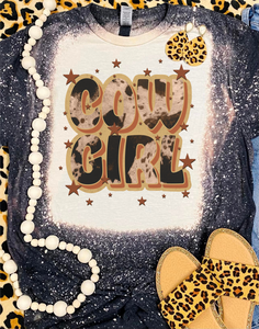 Kids Cowgirl Cowhide Stars Grey Bleached Tee