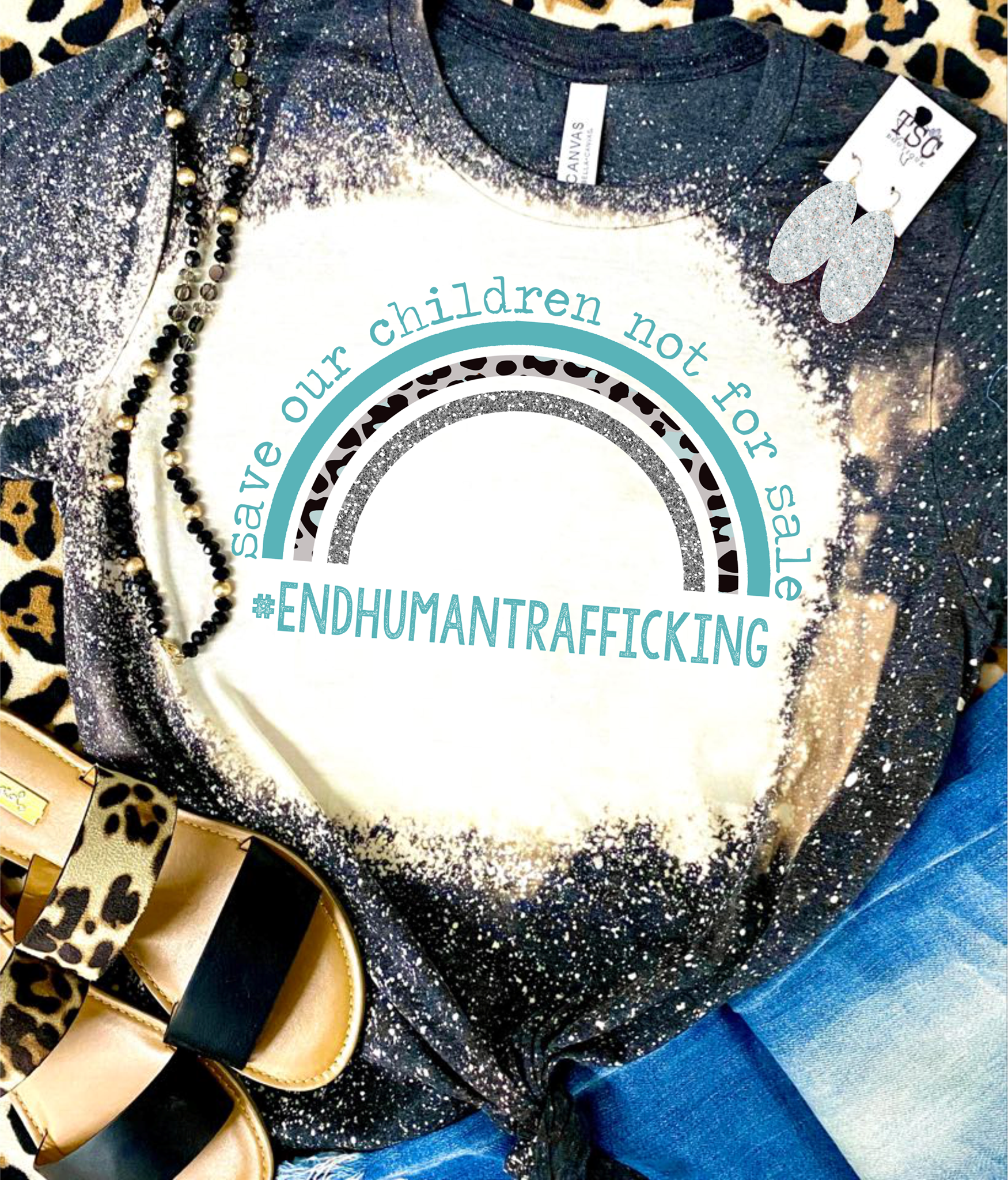 Save The Children Blue Rainbow Bleached Tee