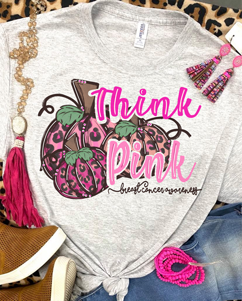 Think Pink Pumpkin Grey Tee