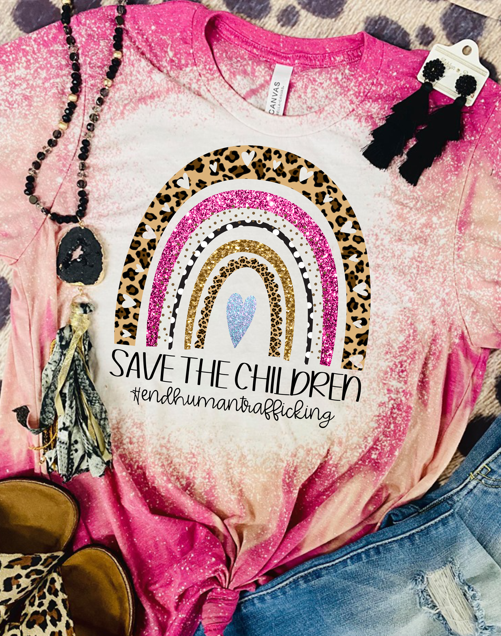 Save The Children Leopard Rainbow Bleached Tee