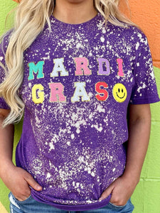 Mardi Gras Chenille Patch Purple Splatter Tee
