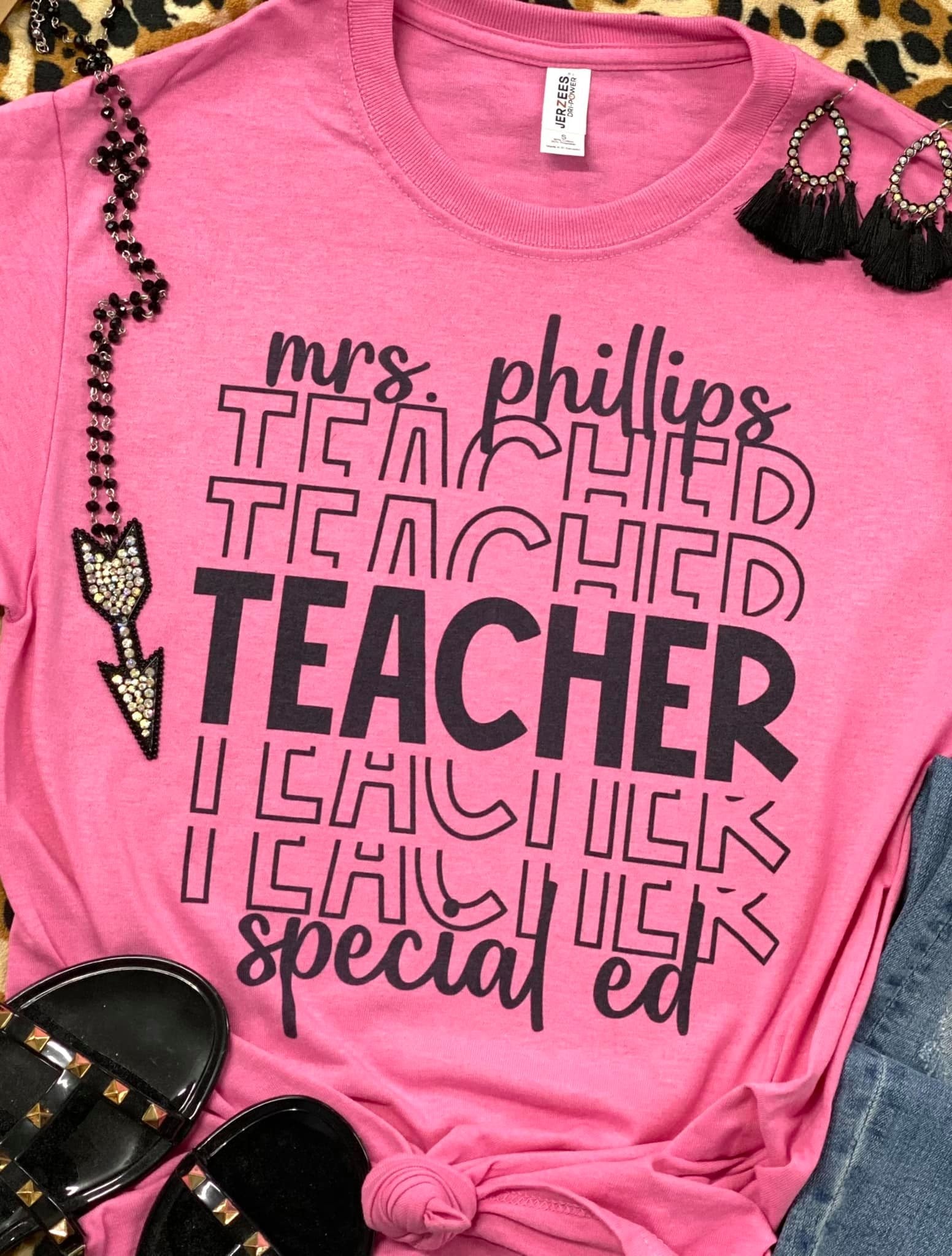 Teacher Teacher Teacher Custom Name Heliconia Tee